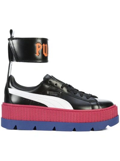 Fenty X Puma Ankle Strap Leather Creeper Sneakers In Black/red/blue