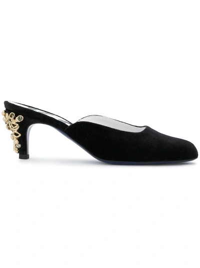 Koché Embellished-heel Velvet Mules In Black