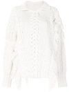 BURBERRY FRINGED CABLE KNIT COTTON BLEND OVERSIZED SWEATER,405773112203537