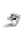 John Hardy Sterling Silver Naga Ring With Black Sapphire, Black Spinel And Blue Sapphire Eyes In Silver