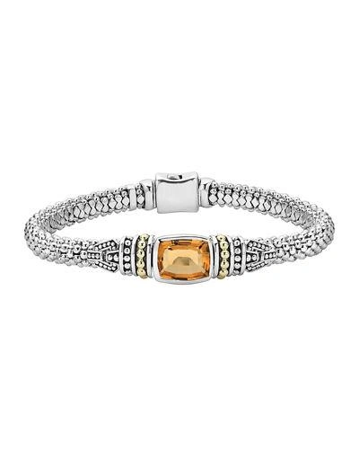 Lagos 18k Gold And Sterling Silver Caviar Color Bracelet With Citrine In Orange/silver