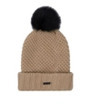 BURBERRY Fur Pom Pom Wool Cashmere Beanie Hat