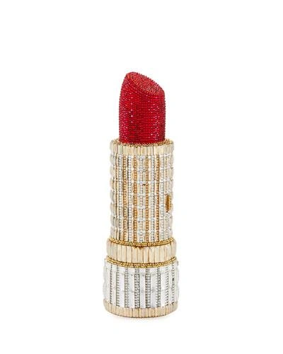 Judith Leiber Seductress Crystal Lipstick Clutch Bag In Red/gold