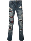 GOD'S MASTERFUL CHILDREN PLAID PANEL DISTRESSED JEANS,GMC08AGJ1312326325