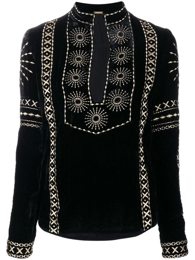 Dodo Bar Or Maria Embroidered Velvet Top In Black