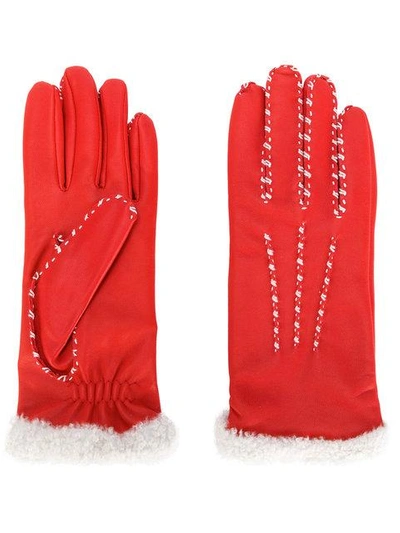 Agnelle Marie-louise Suede Gloves In Red