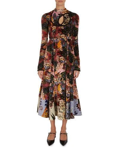 Erdem Zuzanna Patchwork Floral Velvet Midi Dress In Kayis Moun