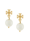 Tory Burch Swarovski Crystal Imitation Pearl Drop Earrings In Ivory/gold