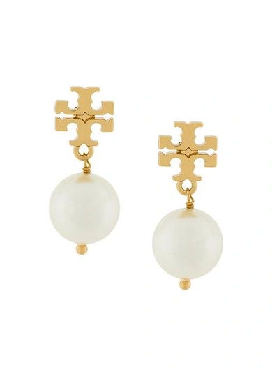 Tory Burch Swarovski Crystal Imitation Pearl Drop Earrings In Ivory/gold