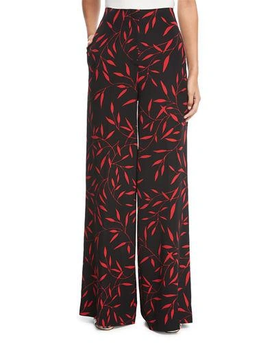 Diane Von Furstenberg Shelton-print High-rise Wide-leg Trousers In Shelton Black