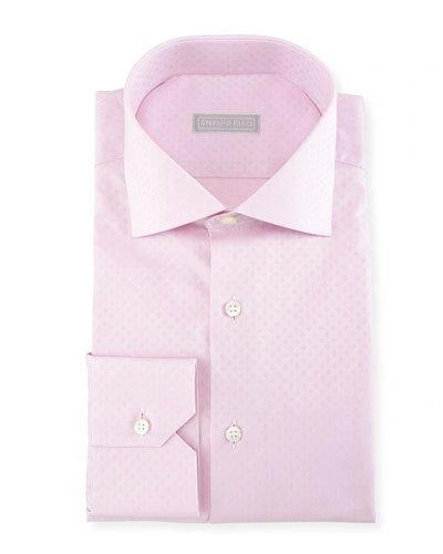 Stefano Ricci Tonal Herringbone Dress Shirt, Bright Pink