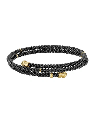 Lagos Gold & Black Caviar Collection 18k Gold & Ceramic Coil Bracelet