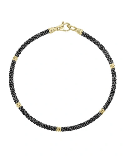 Lagos Gold & Black Caviar Collection 18k Gold & Ceramic Rope Bracelet In Black/gold