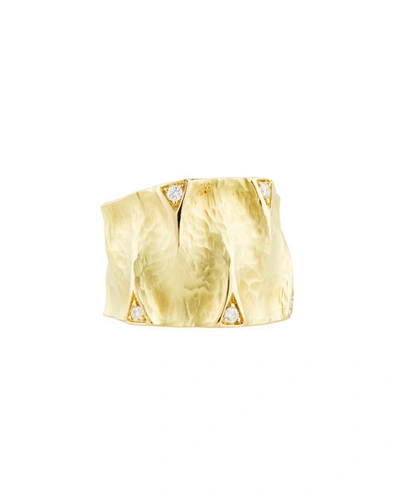 Vendorafa Dune Textured 18k Yellow Gold Huggie Earrings With White Diamonds