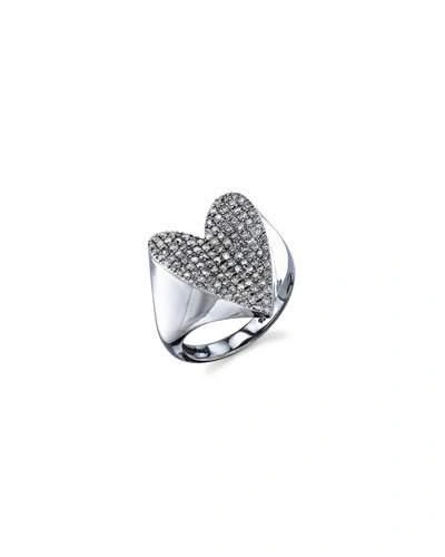 Sheryl Lowe Pav&eacute; Diamond Heart Ring In Sterling Silver