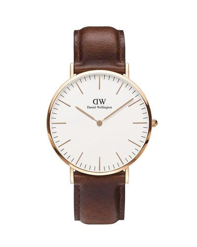 Daniel Wellington Classic Bristol Rose Gold-plated And Leather Watch 40mm In Rose Gold/brown