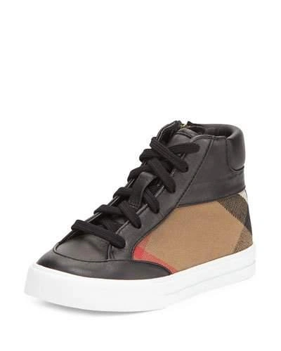 Burberry Haypark Mini Check High-top Sneakers, Black/tan, Toddler/youth Sizes 10t-4y