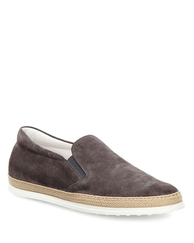 TOD'S SUEDE ESPADRILLE SLIP-ON SNEAKER, GRAY,PROD193310042