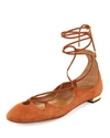 AQUAZZURA DANCER SUEDE LACE-UP FLAT, LUGGAGE,PROD187780187