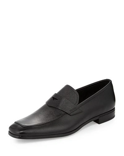 Gucci Saffiano Leather Penny Loafer In Black