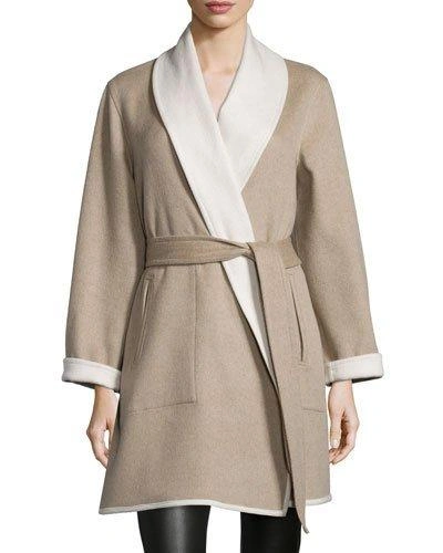 Sofia Cashmere Reversible Double-face Wrap Coat In Taupe/ivory