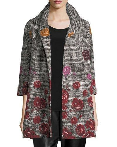 Caroline Rose Plus Size Rose Plaid Jacquard Party Jacket In Multiblack