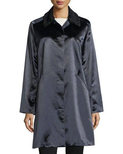 Jane Post Button-front Long-sleeve Satin Overcoat