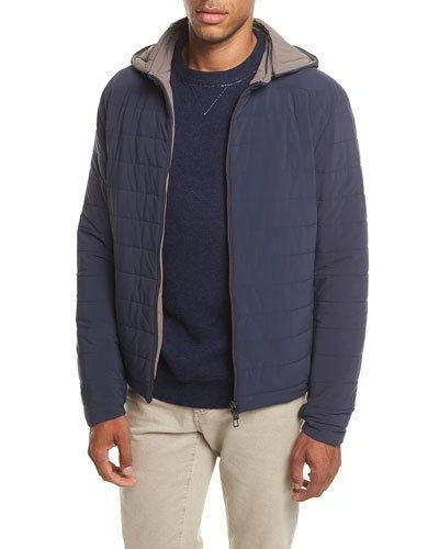 Loro Piana Quilted Rain System Shell Hooded Jacket In Navy
