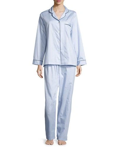 P Jamas Fine Striped Long-sleeve Pajama Set, Blue/white