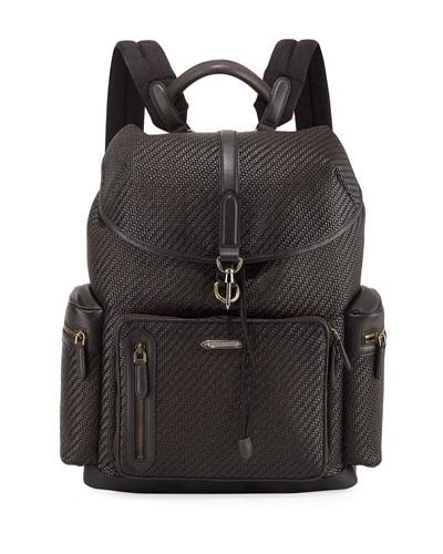 Ermenegildo Zegna Pelle Tessuta Leather Backpack In Brown