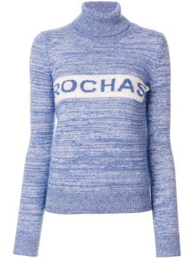Rochas Logo Intarsia Mohair Turtleneck Sweater In Blue