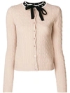 Red Valentino Cable Knit Cardigan W/ Self Tie Collar In Beige/black