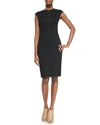 AKRIS PUNTO CAP-SLEEVE ZIP-FRONT SEAMED DRESS, BLACK,PROD105070221