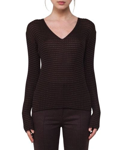 Akris Check Ribbed V-neck Sweater