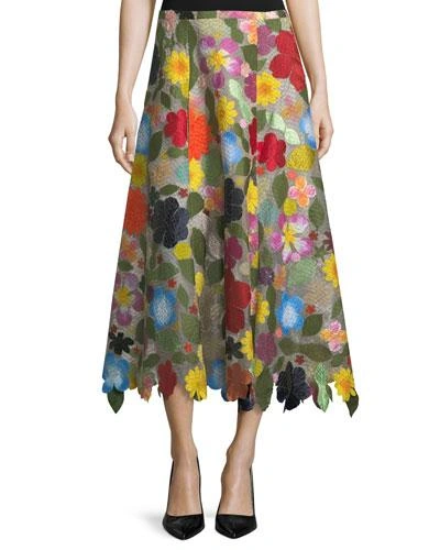 Rosie Assoulin 'hodges Podges' Floral Patch Silk Organza Skirt In Multi