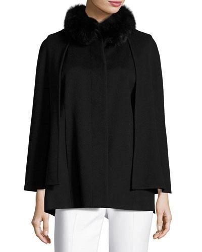 Sofia Cashmere Mink Fur-trim Cashmere Capelet In Black