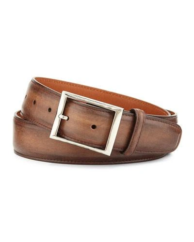 Berluti Men's Classic Burnished Leather Belt In Brown