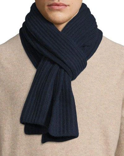 Portolano Ribbed Cashmere Scarf, Navy In Charcoal