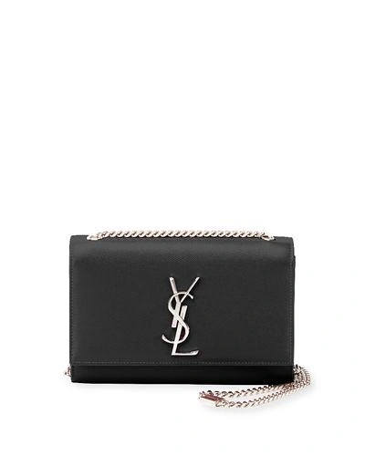 Saint Laurent Kate Small Grain De Poudre Shoulder Bag On Chain In Nero