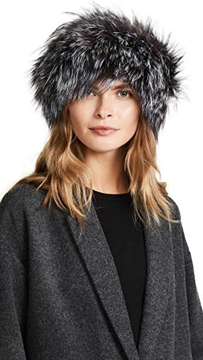 Adrienne Landau Fox Fur Headband In Silver