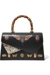 GUCCI OTTILIA LARGE EMBELLISHED ELAPHE-PANELED PRINTED LEATHER TOTE