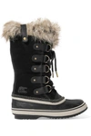 Sorel Joan Of Arctic Faux Fur-trimmed Waterproof Suede And Rubber Boots In Black