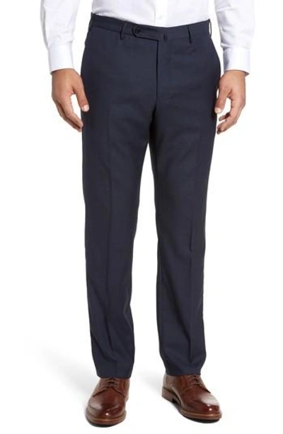 Incotex Benson Flat Front Wool Trousers In Blu
