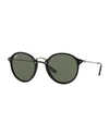 Ray Ban Round Fleck Sunglasses Silver Frame Green Lenses 49-21 In Black