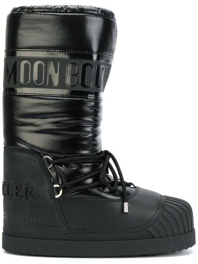 Moncler X Moon Boot “venus” 软壳面料纹理皮革雪靴 In Black