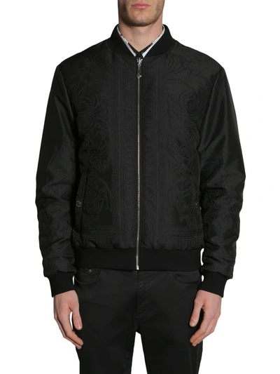 Versace Reversible Baroque Bomber Jacket In Nero