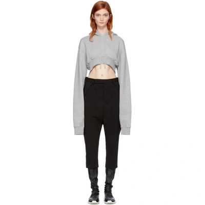 Off-white Cropped Mélange Cotton-jersey Hooded Top In Grey