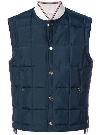 Thom Browne Quilted Down Nylon Tech Vest In Blue