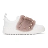 VALENTINO GARAVANI White & Pink Valentino Garavani Fur Laceless Rockstud Sneakers