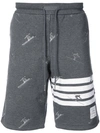 THOM BROWNE Classic Sweatshort In Quilted Loopback Cotton With Skier Embroidery,MJQ012E02428